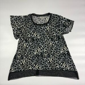 Dressbarn Blouse Top Women's Size 1X Black Gray Animal Print Stretch Round Neck